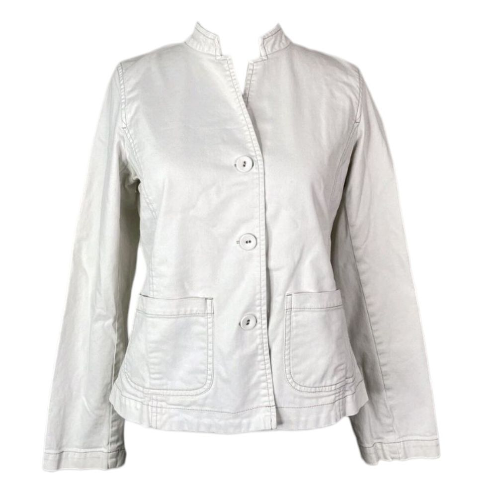 Eileen Fisher Lightweight Jacket Collar Button Stretchy White Organic Cotton 1X